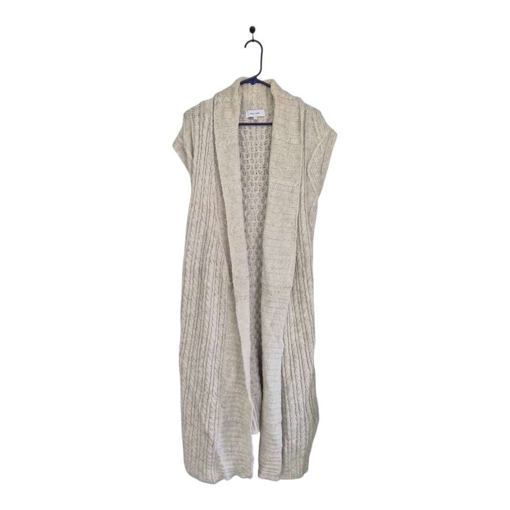 John + Jenn XL/1X Long Cable Knit Cardigan Vest Cream Wool Blend Lagenlook Boho